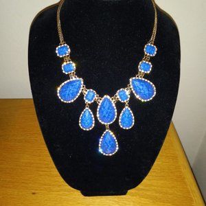 Royal Blue & Cubic Zirconia Tear Drop Shape Statement Necklace